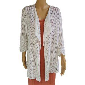 Eight Eight Eight White Open Knit Lightweight Open Cardigan, Sweater, Size L